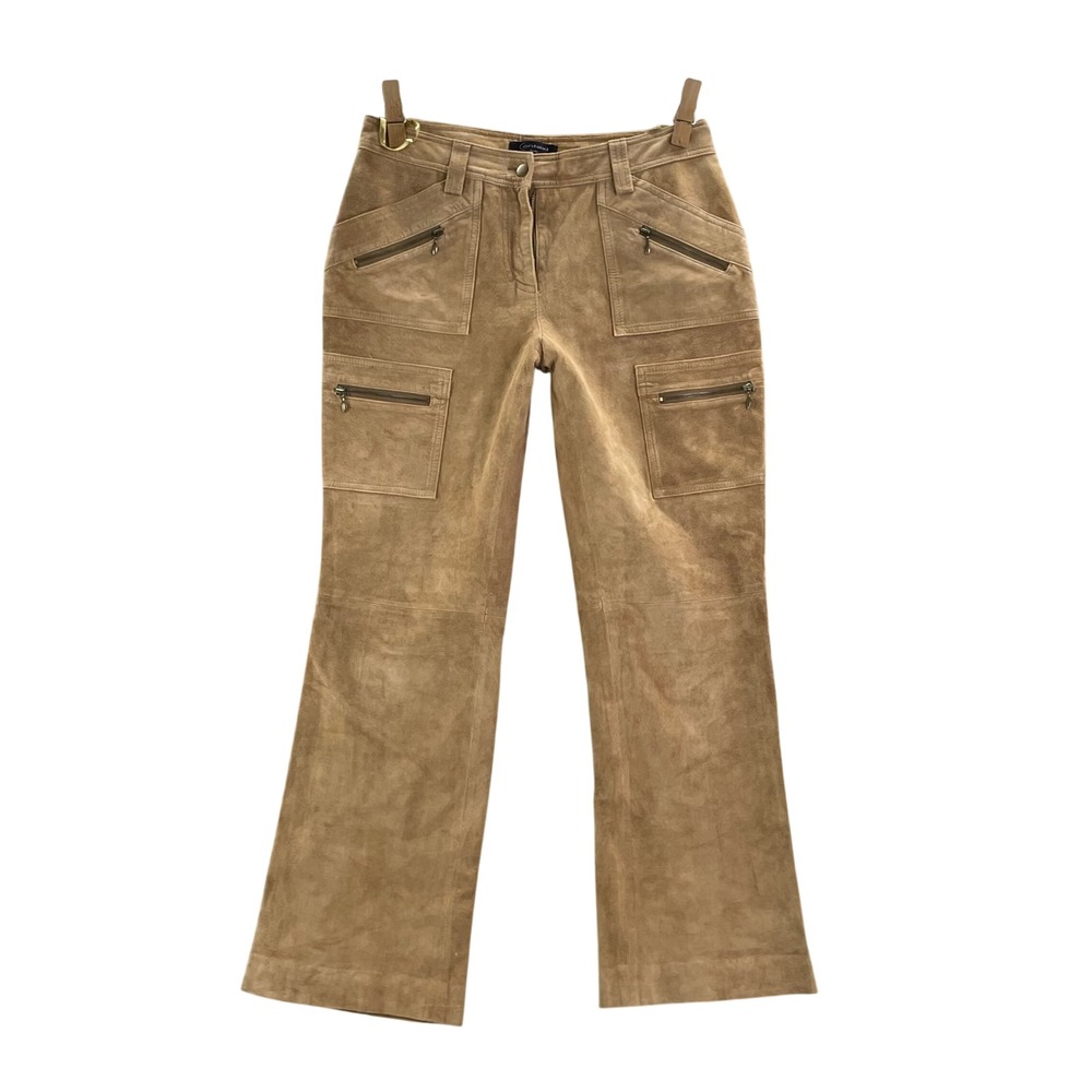 Context Cargo Pants Womens 8P Tan Suede Leather Petite Bootcut Utility Trousers